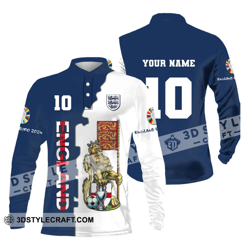 Unisex Shirt Custom Name And Number England Football Euro 2024 Polo Long Sleeve / S T-Shirt