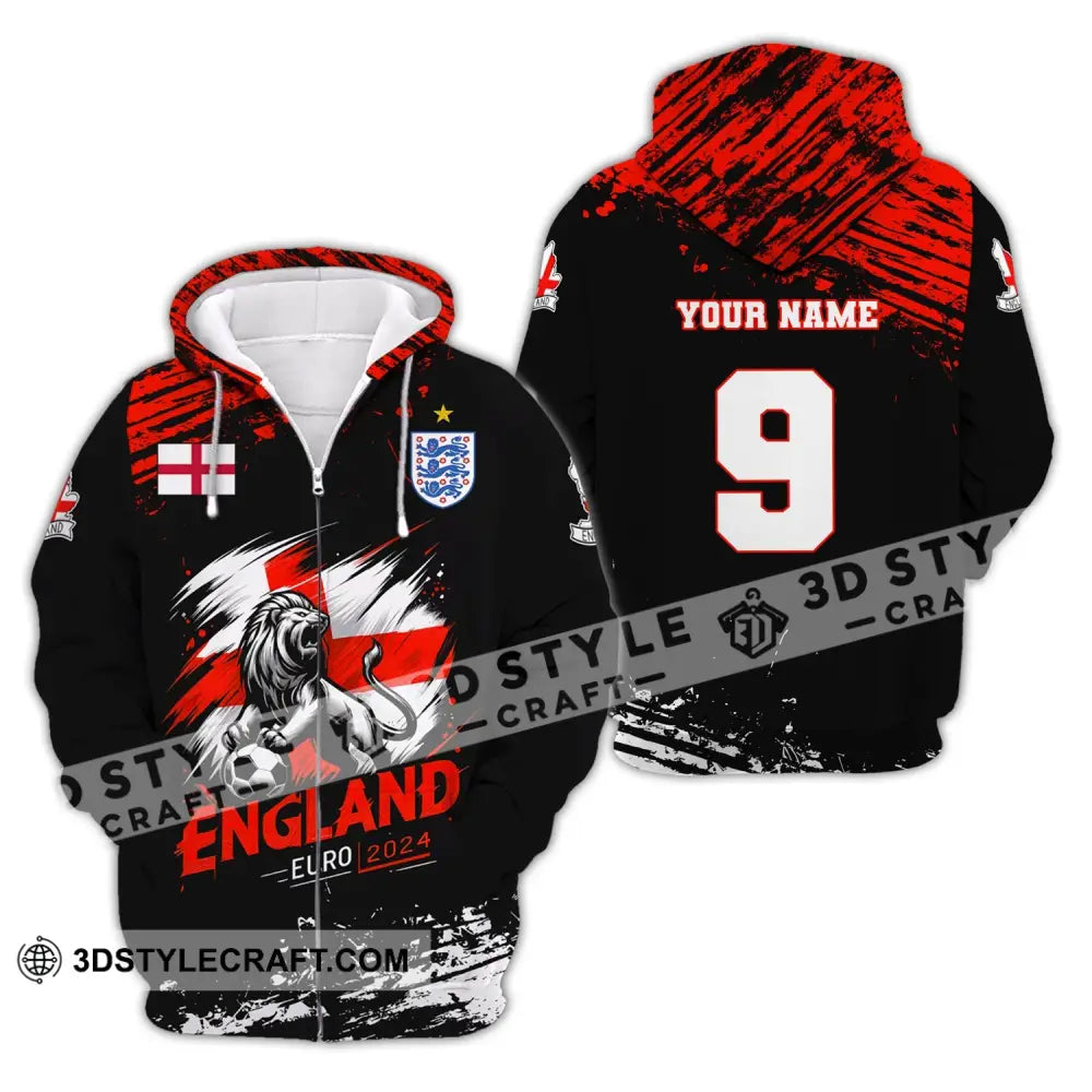 Unisex Shirt Custom Name And Number England Football Euro 2024 Polo Long Sleeve Zipper Hoodie / S