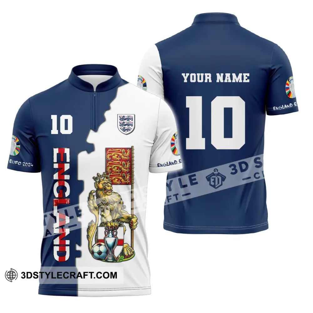 Unisex Shirt Custom Name And Number England Football Euro 2024 Polo Long Sleeve Zipper / S T-Shirt