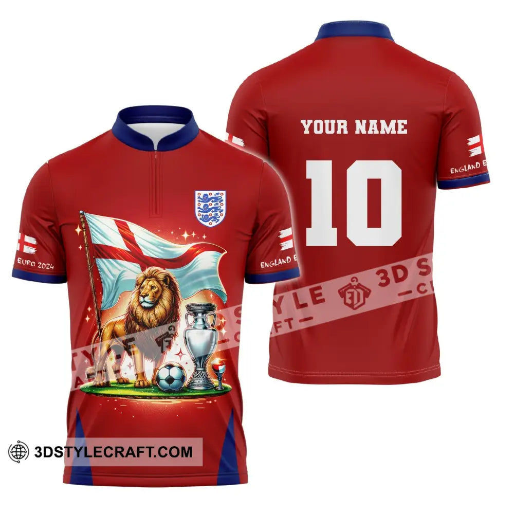 Unisex Shirt Custom Name And Number England Football Euro 2024 Polo Long Sleeve Zipper / S T-Shirt