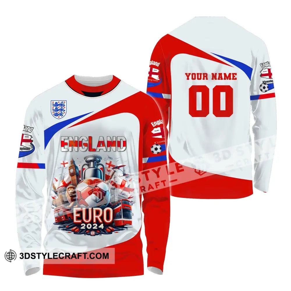 Unisex Shirt Custom Name And Number England Football Polo Long Sleeve Euro 2024 / S T-Shirt