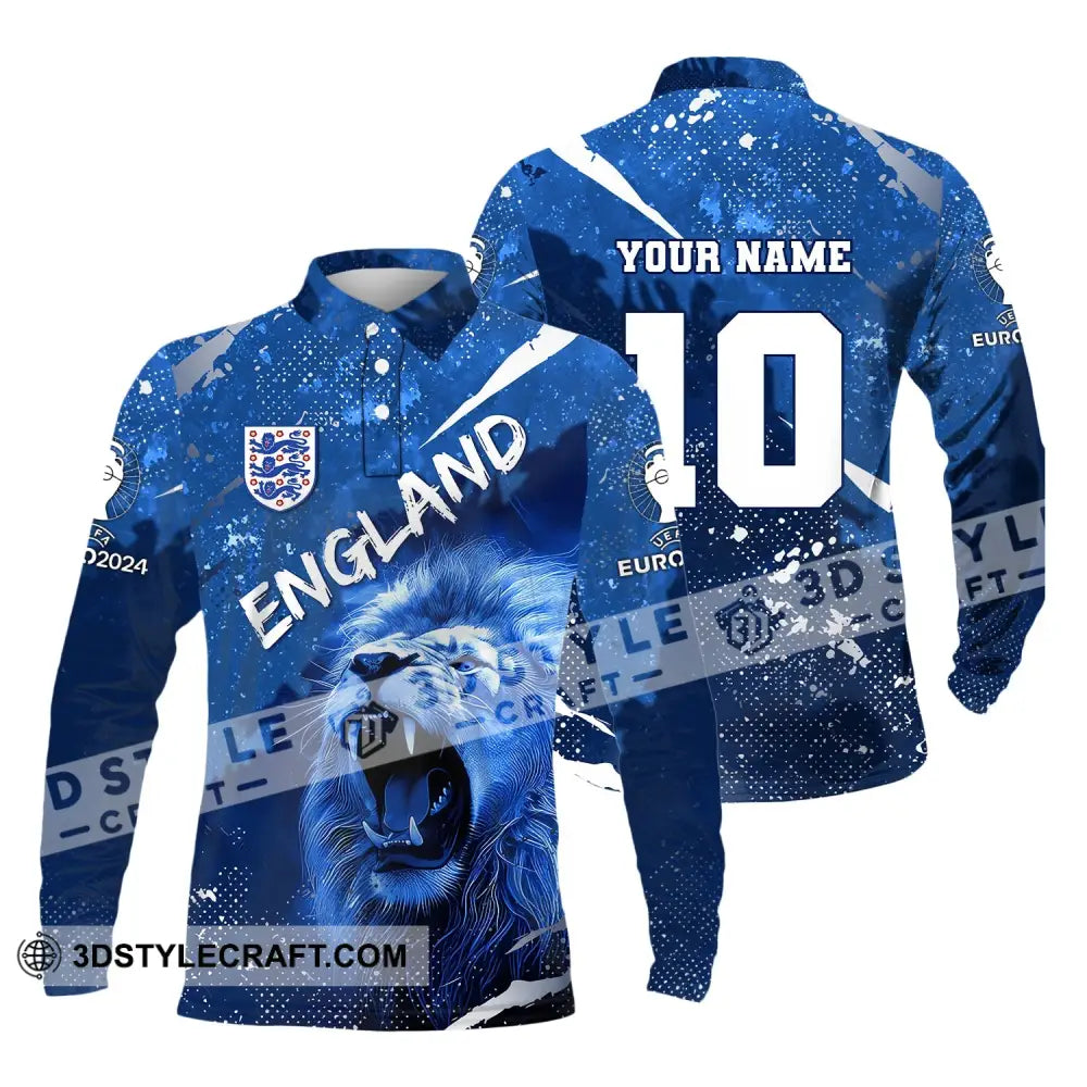 Unisex Shirt Custom Name And Number England Football Polo Long Sleeve Euro 2024 / S T-Shirt