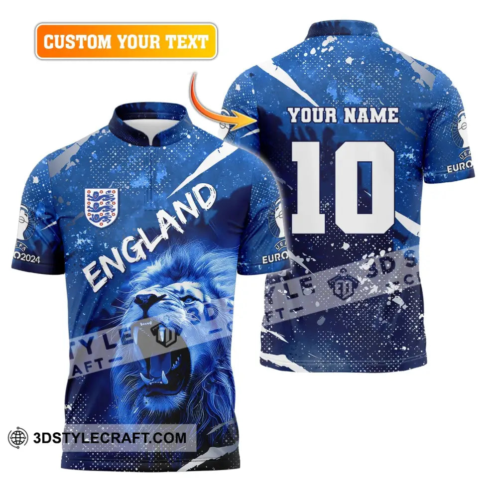 Unisex Shirt Custom Name And Number England Football Polo Long Sleeve Euro 2024 T-Shirt