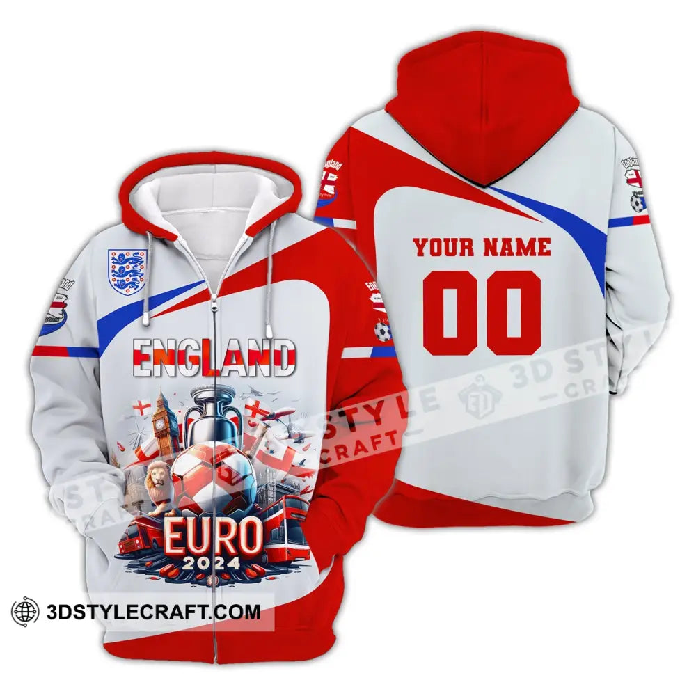 Unisex Shirt Custom Name And Number England Football Polo Long Sleeve Euro 2024 Zipper Hoodie / S