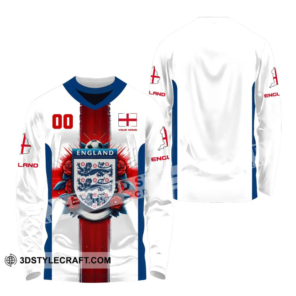 Unisex Shirt Custom Name And Number England Football Polo Long Sleeve Soccer Lover T-Shirt