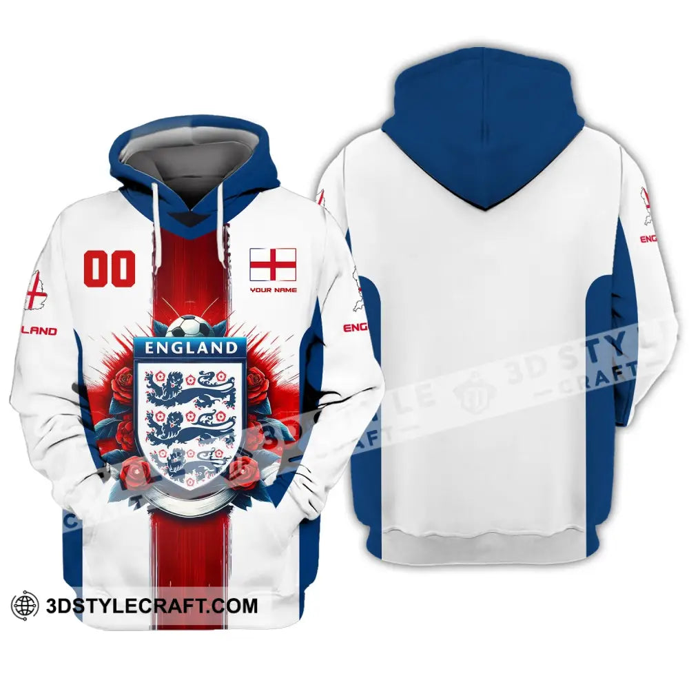 Unisex Shirt Custom Name And Number England Football Polo Long Sleeve Soccer Lover T-Shirt