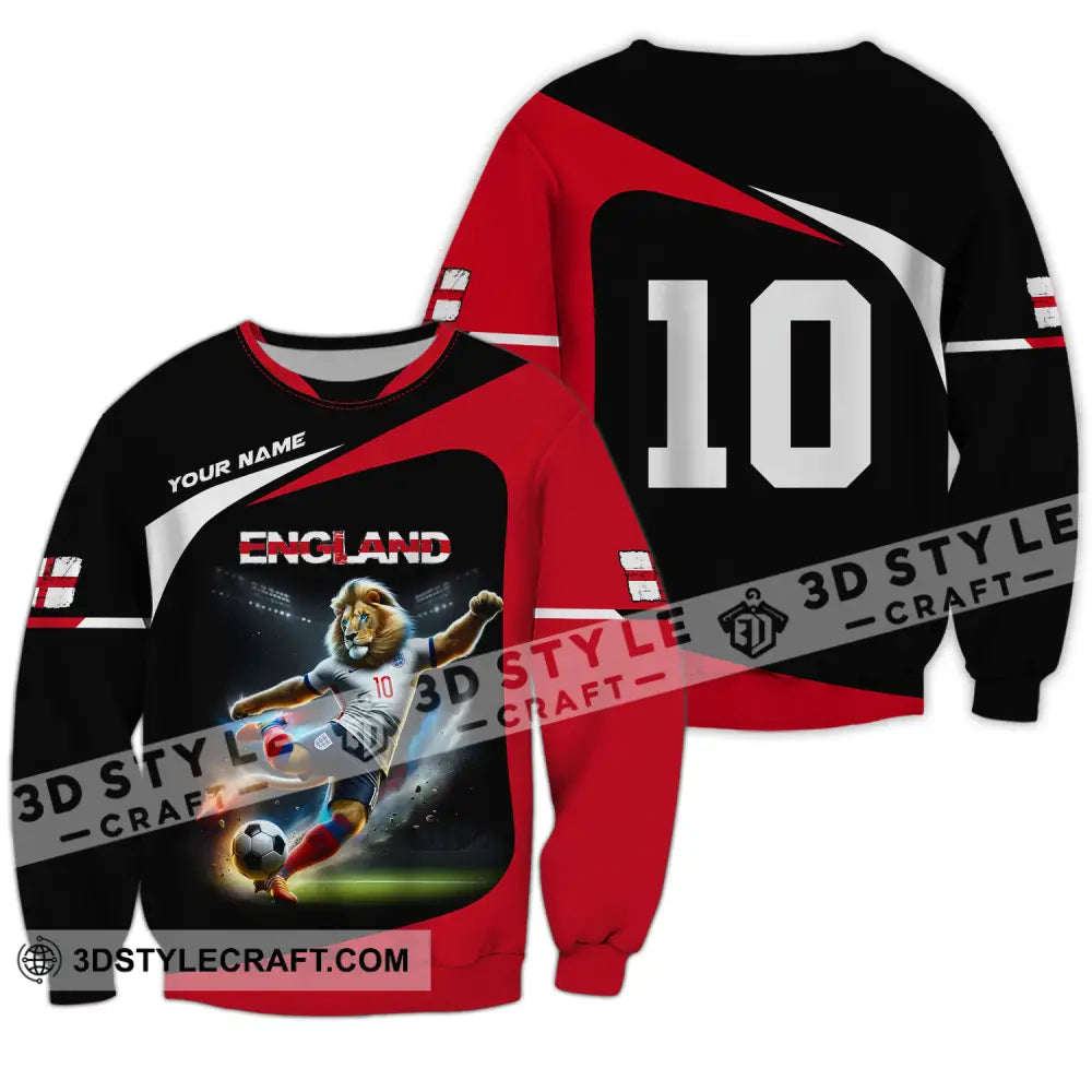 Unisex Shirt - Custom Name And Number England Lion Playing Ball Long Sleeve / S T-Shirt