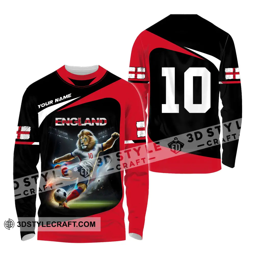 Unisex Shirt - Custom Name And Number England Lion Playing Ball Long Sleeve / S T-Shirt