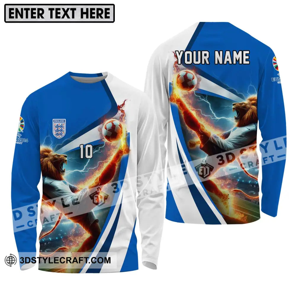 Unisex Shirt - Custom Name And Number England Lion Playing Fire Ball Long Sleeve / S T-Shirt