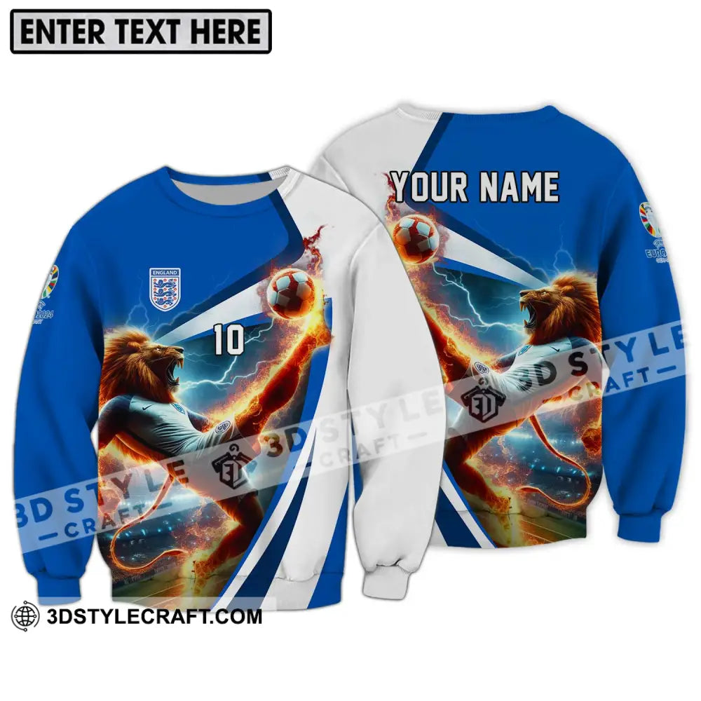 Unisex Shirt - Custom Name And Number England Lion Playing Fire Ball Long Sleeve / S T-Shirt