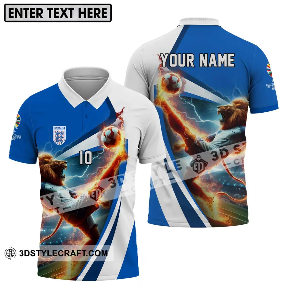 Unisex Shirt - Custom Name And Number England Lion Playing Fire Ball Polo / S T-Shirt