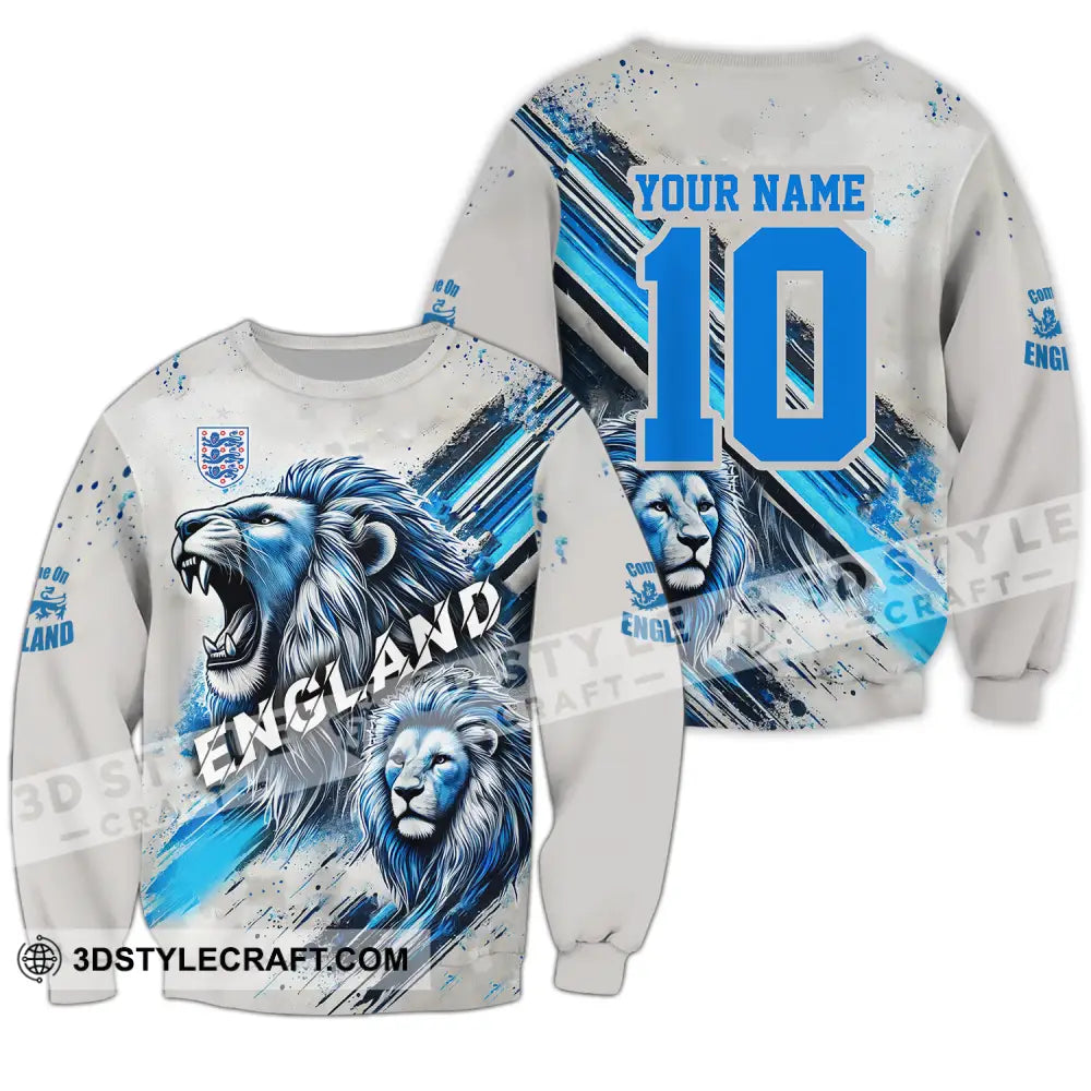 Unisex Shirt - Custom Name And Number England Lover Cool Lion Long Sleeve / S T-Shirt