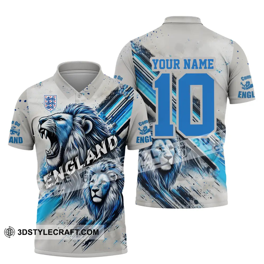 Unisex Shirt - Custom Name And Number England Lover Cool Lion Polo / S T-Shirt