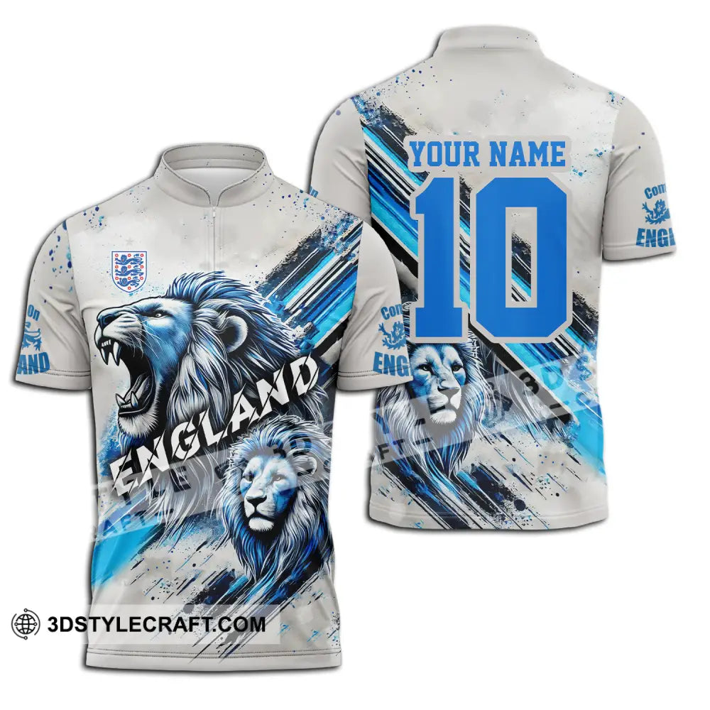 Unisex Shirt - Custom Name And Number England Lover Cool Lion Zipper Polo / S T-Shirt