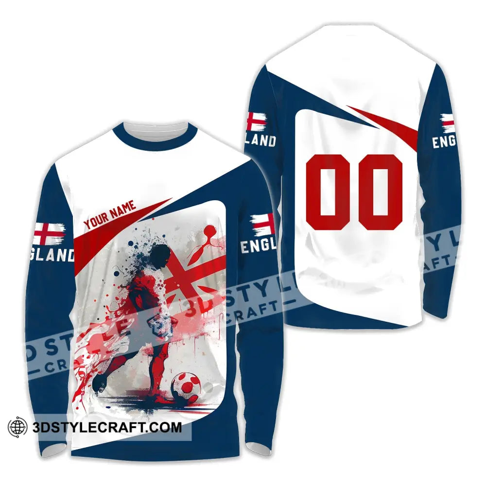 Unisex Shirt - Custom Name And Number England Man Playing Ball Euro 2024 Long Sleeve / S T-Shirt