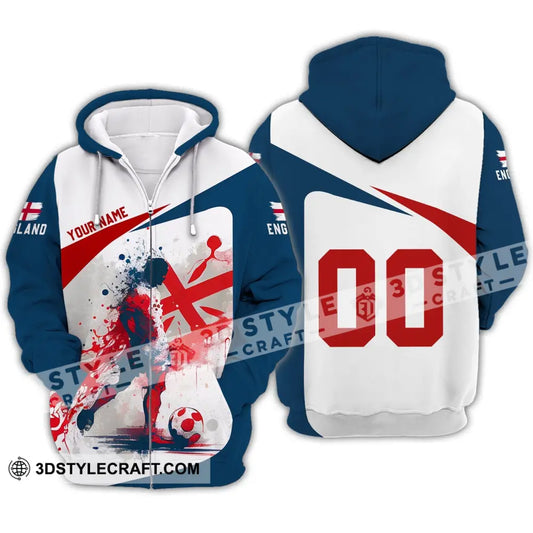 Unisex Shirt - Custom Name And Number England Man Playing Ball Euro 2024 Zipper Hoodie / S T-Shirt