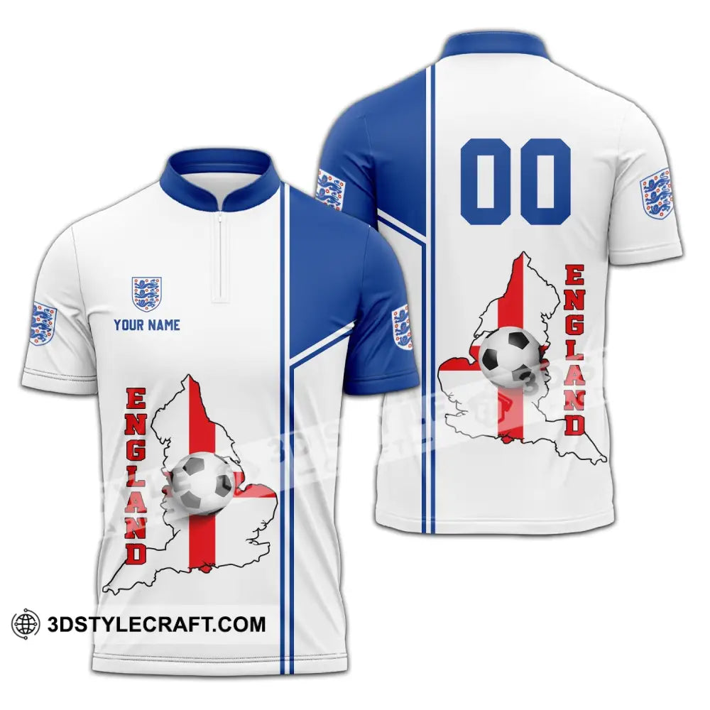 Unisex Shirt - Custom Name And Number England Map Ball Euro 2024 Zipper Polo / S T-Shirt