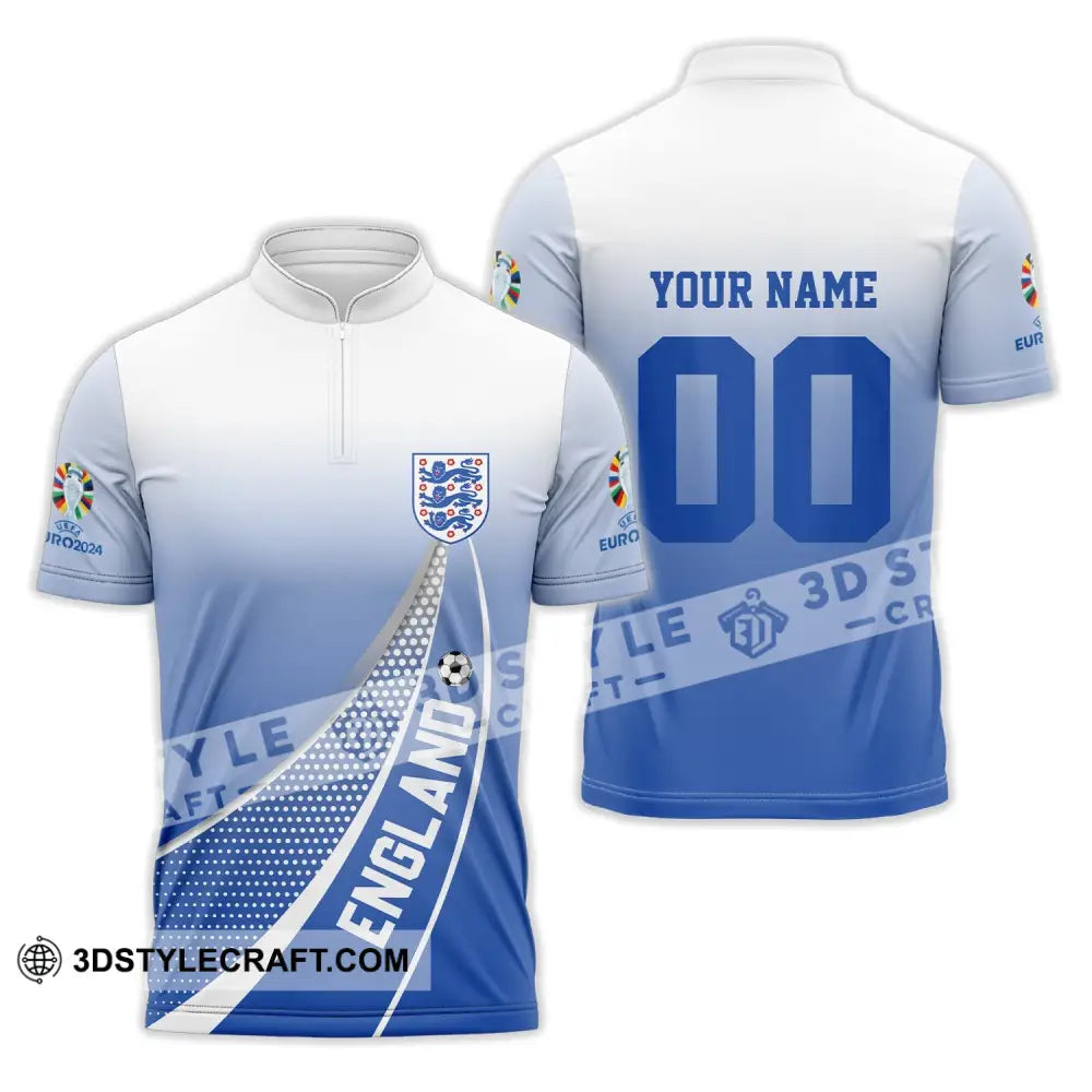 Unisex Shirt - Custom Name And Number England National Team Euro 2024 Zipper Polo / S T-Shirt