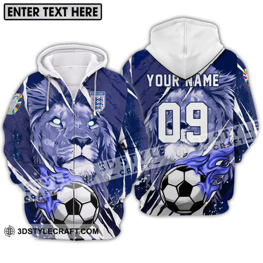 Unisex Shirt - Custom Name And Number England Team Lion Ball Zipper Hoodie / S T-Shirt