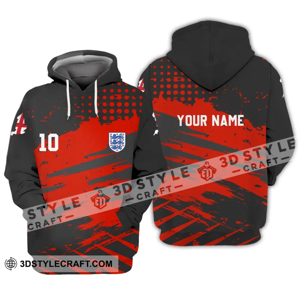 Unisex Shirt - Custom Name And Number England Team Lover Black Red Euro 2024 Hoodie / S T-Shirt