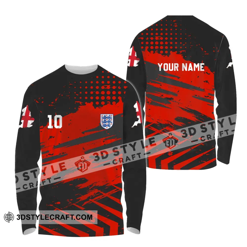 Unisex Shirt - Custom Name And Number England Team Lover Black Red Euro 2024 Long Sleeve / S T-Shirt