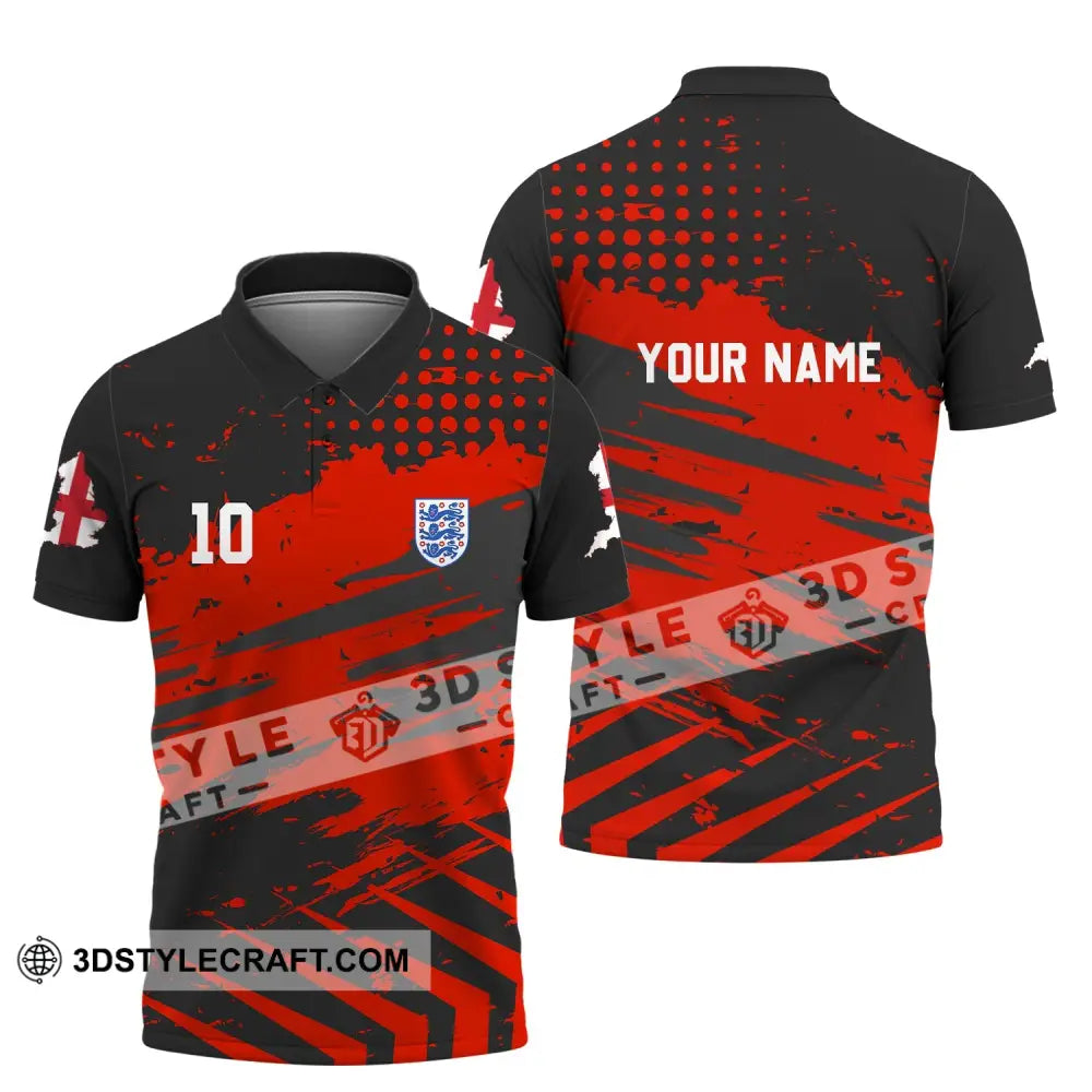 Unisex Shirt - Custom Name And Number England Team Lover Black Red Euro 2024 Polo / S T-Shirt