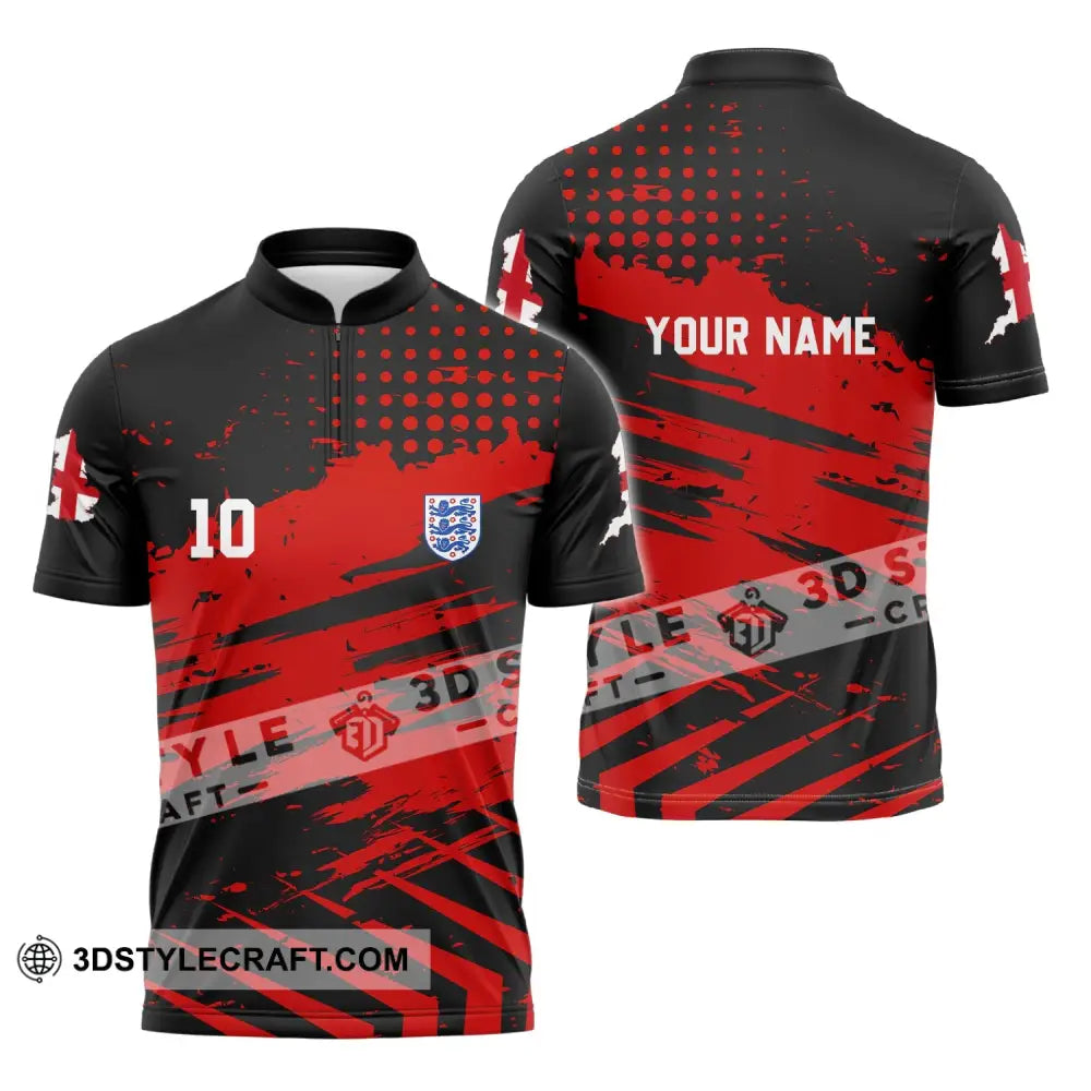 Unisex Shirt - Custom Name And Number England Team Lover Black Red Euro 2024 Zipper Polo / S T-Shirt