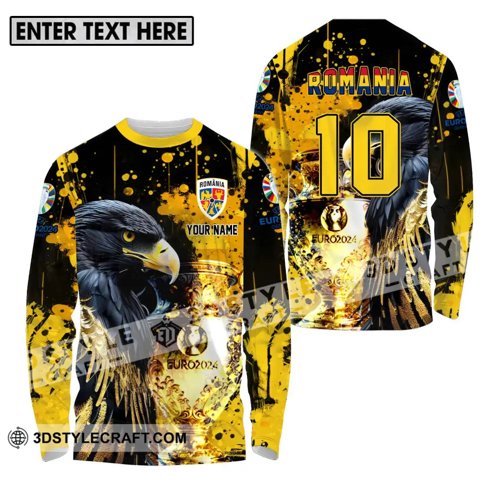 Unisex Shirt - Custom Name And Number Euro 2024 Cup Eagle Romania Team Long Sleeve / S T-Shirt