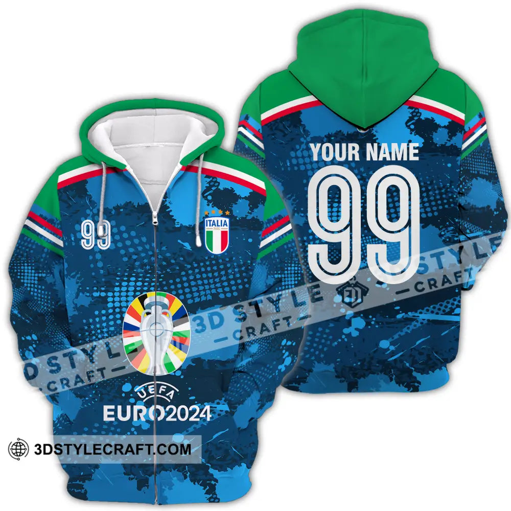 Unisex Shirt - Custom Name And Number Euro 2024 Cup Italia National Team Zipper Hoodie / S T-Shirt