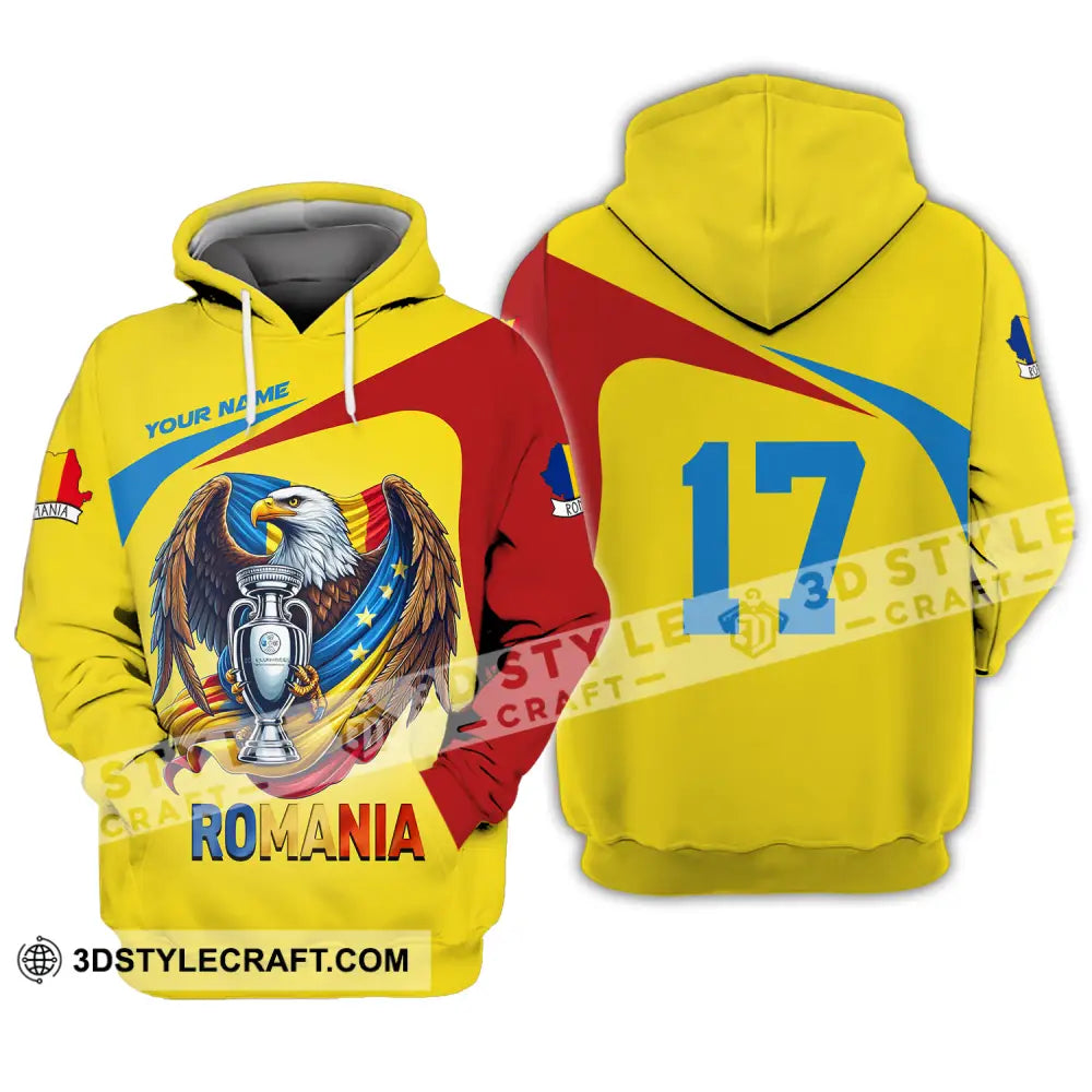 Unisex Shirt - Custom Name And Number Euro 2024 Cup Romania Gold Hoodie / S T-Shirt