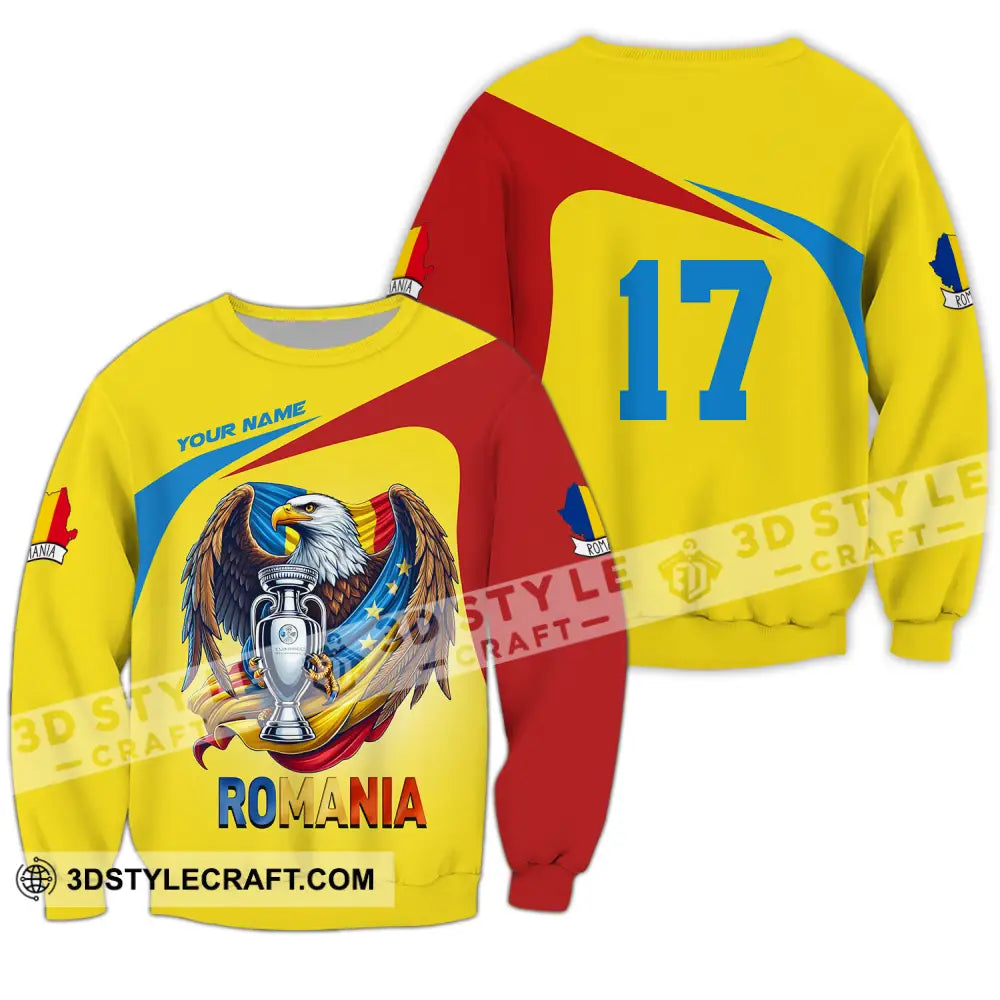 Unisex Shirt - Custom Name And Number Euro 2024 Cup Romania Gold Long Sleeve / S T-Shirt