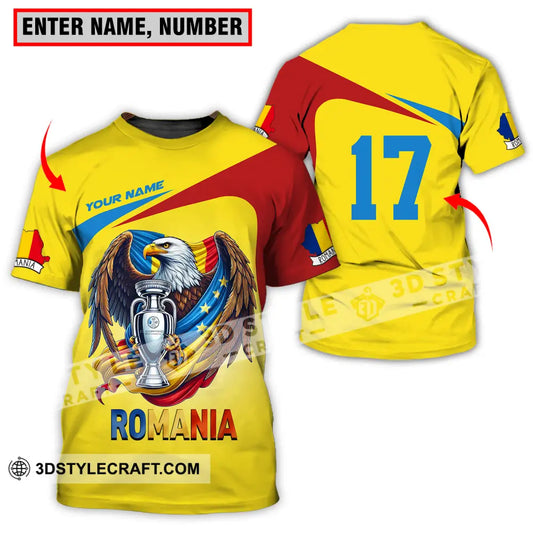 Unisex Shirt - Custom Name And Number Euro 2024 Cup Romania Gold T-Shirt