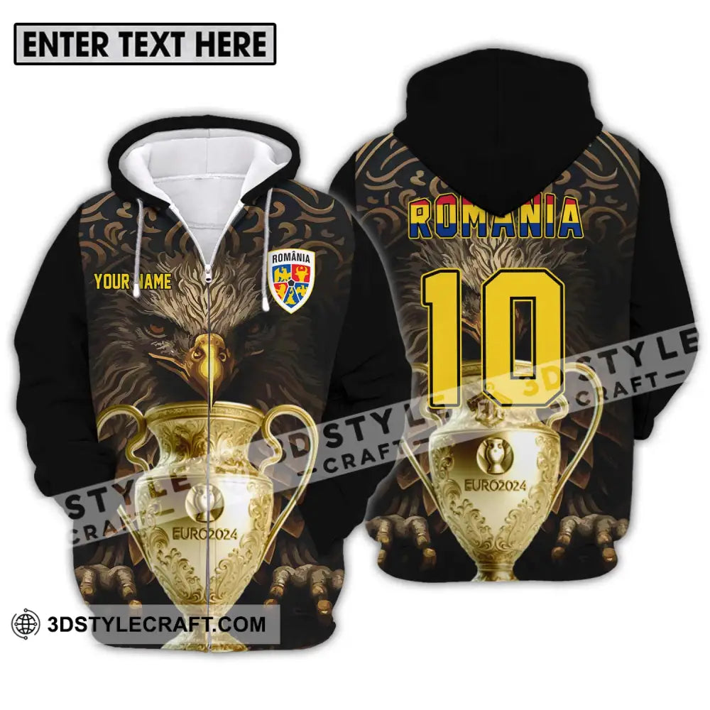 Unisex Shirt - Custom Name And Number Euro 2024 Cup Romania Team Zipper Hoodie / S T-Shirt