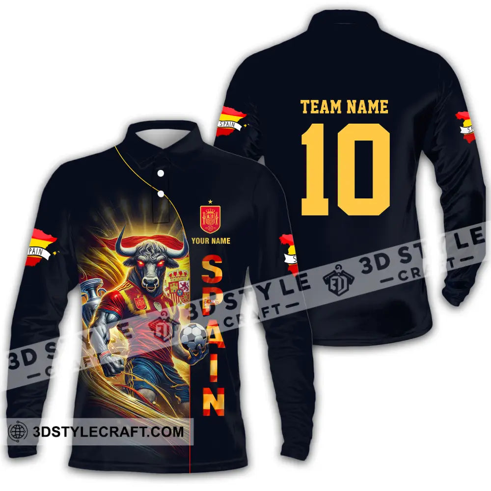 Unisex Shirt - Custom Name And Number Euro 2024 Cup Spain Team Long Sleeve Polo / S T-Shirt