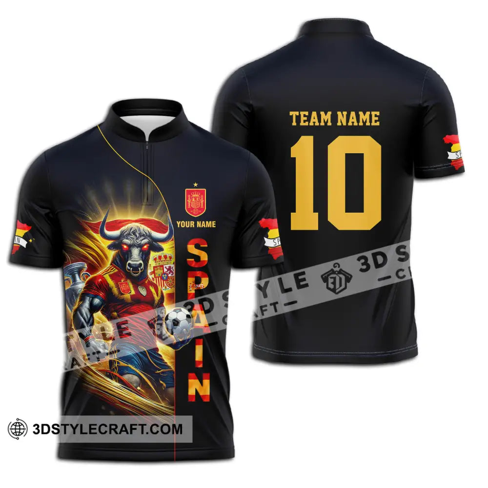 Unisex Shirt - Custom Name And Number Euro 2024 Cup Spain Team Zipper Polo / S T-Shirt