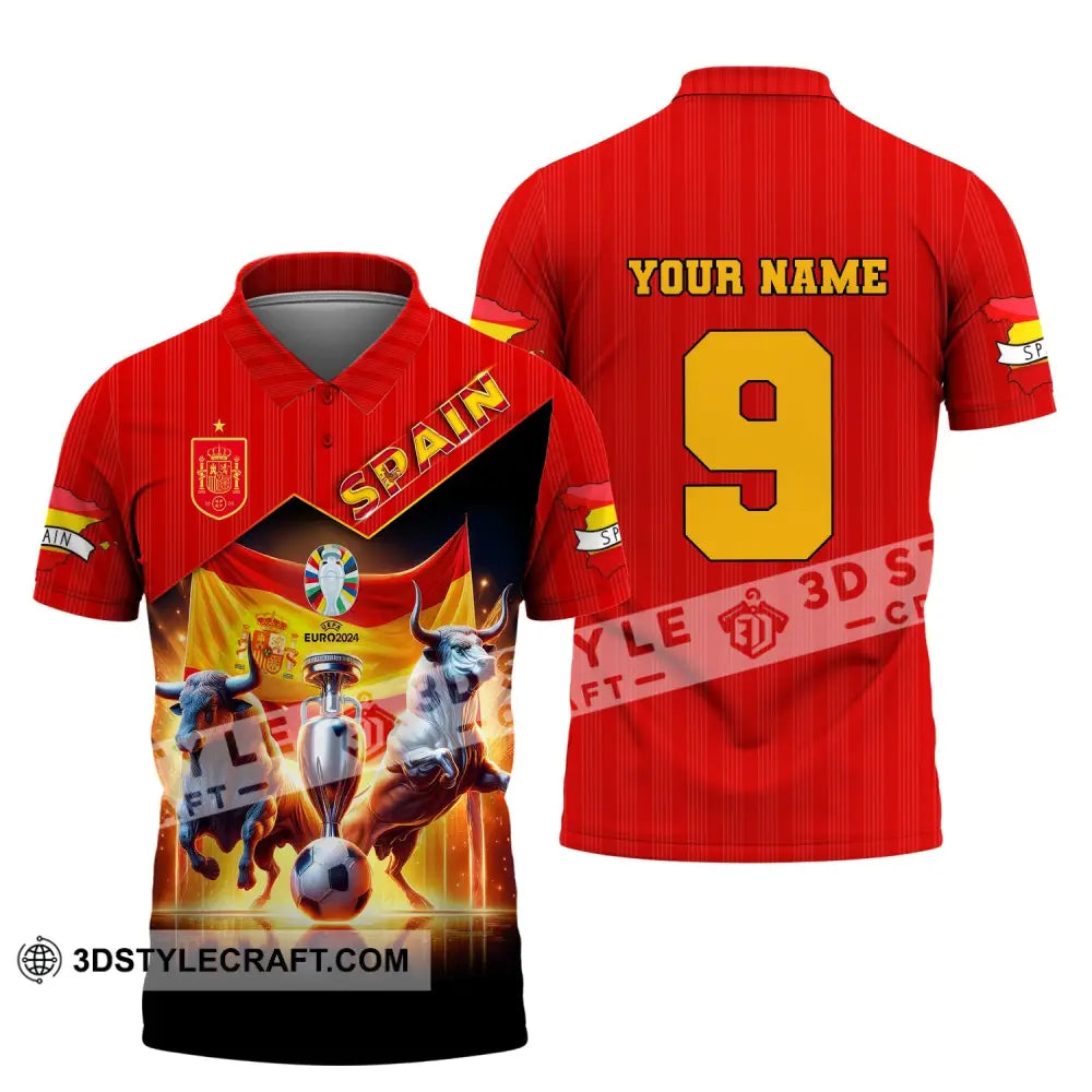 Unisex Shirt Custom Name And Number Euro 2024 Football Spain Polo Hoodie Long Sleeve / S T-Shirt