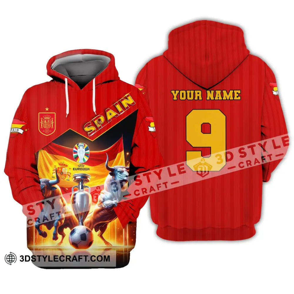 Unisex Shirt Custom Name And Number Euro 2024 Football Spain Polo Hoodie Long Sleeve / S T-Shirt