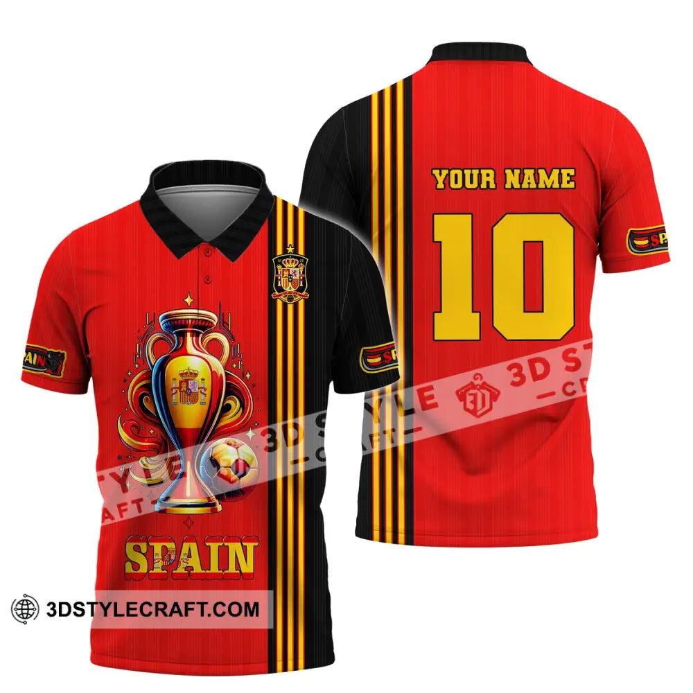 Unisex Shirt Custom Name And Number Euro 2024 Football Spain Polo Hoodie Long Sleeve / S T-Shirt