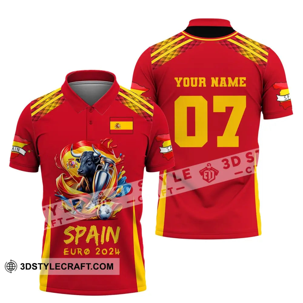 Unisex Shirt Custom Name And Number Euro 2024 Football Spain Polo Hoodie Long Sleeve / S T-Shirt