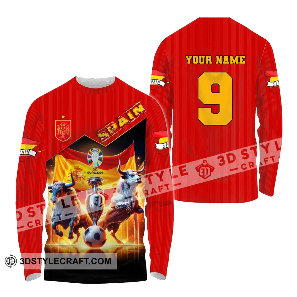 Unisex Shirt Custom Name And Number Euro 2024 Football Spain Polo Hoodie Long Sleeve / S T-Shirt