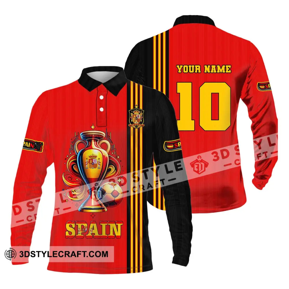 Unisex Shirt Custom Name And Number Euro 2024 Football Spain Polo Hoodie Long Sleeve / S T-Shirt