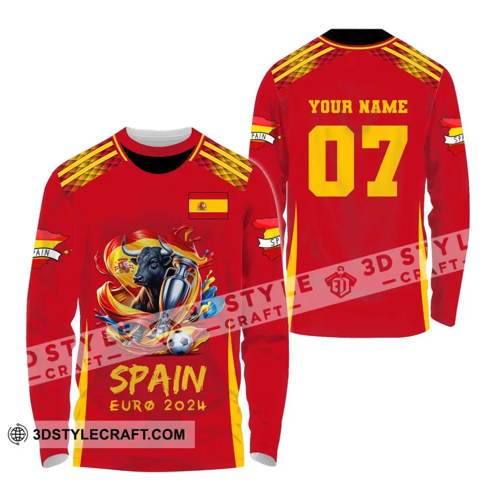 Unisex Shirt Custom Name And Number Euro 2024 Football Spain Polo Hoodie Long Sleeve / S T-Shirt