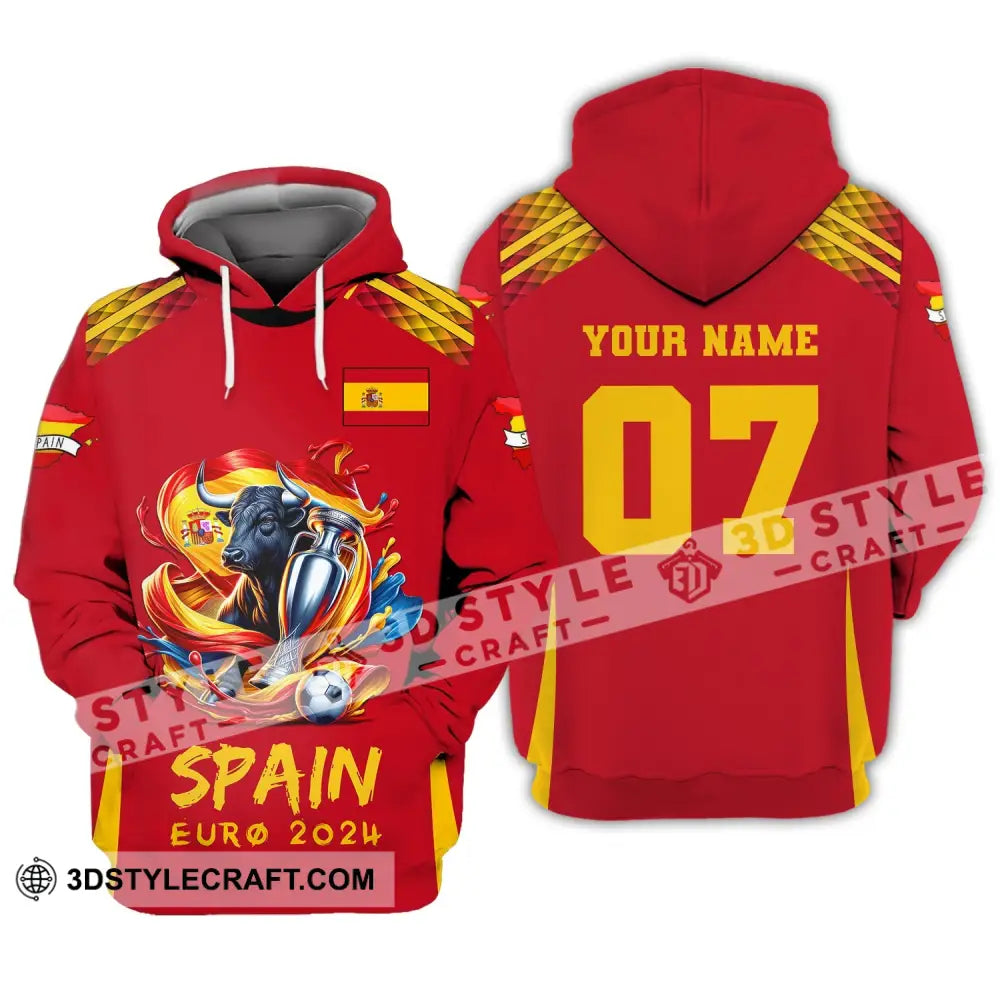 Unisex Shirt Custom Name And Number Euro 2024 Football Spain Polo Hoodie Long Sleeve / S T-Shirt