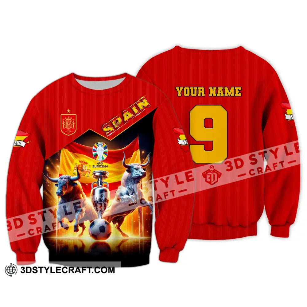 Unisex Shirt Custom Name And Number Euro 2024 Football Spain Polo Hoodie Long Sleeve / S T-Shirt