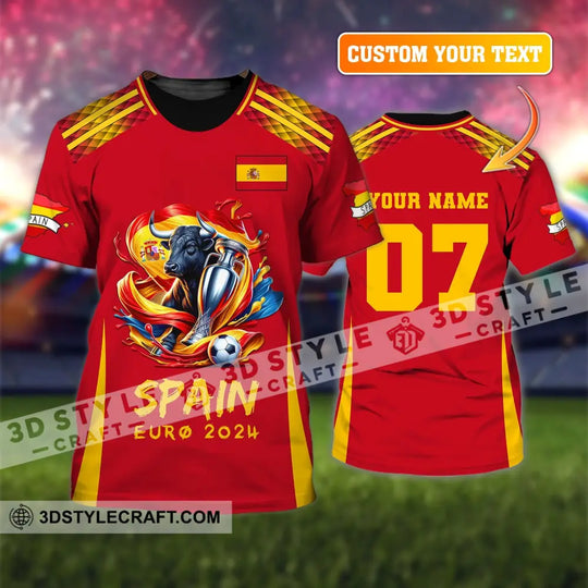 Unisex Shirt, Custom Name and Number Euro 2024 Football Shirt, Spain Football Polo Shirt, Spain Football Hoodie Long Sleeve Shirt style option 1
