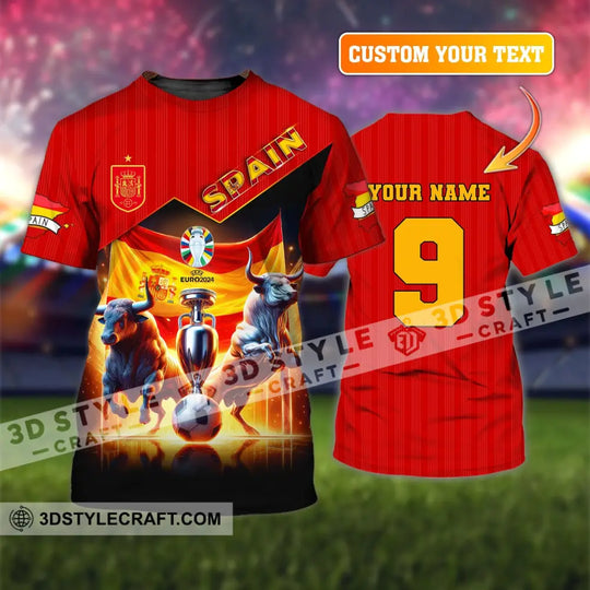 Unisex Shirt, Custom Name and Number Euro 2024 Football Shirt, Spain Football Polo Shirt, Spain Football Hoodie Long Sleeve Shirt style option 1