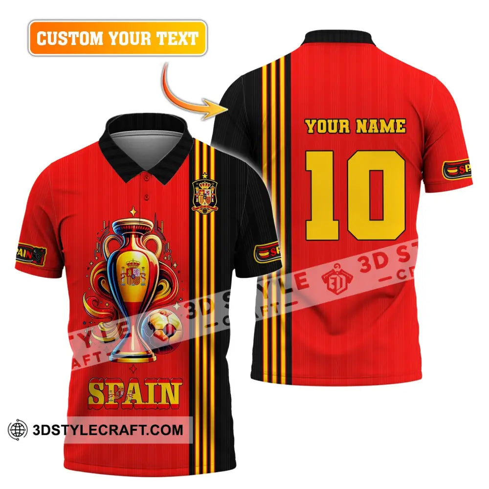 Unisex Shirt Custom Name And Number Euro 2024 Football Spain Polo Hoodie Long Sleeve T-Shirt