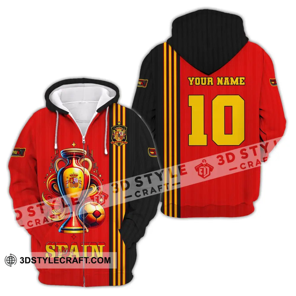 Unisex Shirt Custom Name And Number Euro 2024 Football Spain Polo Hoodie Long Sleeve Zipper / S