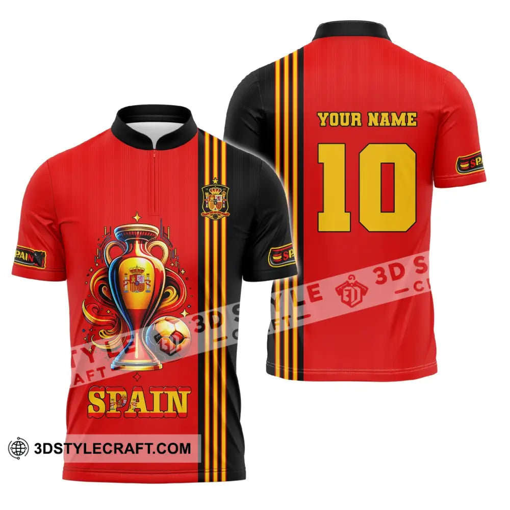 Unisex Shirt Custom Name And Number Euro 2024 Football Spain Polo Hoodie Long Sleeve Zipper / S