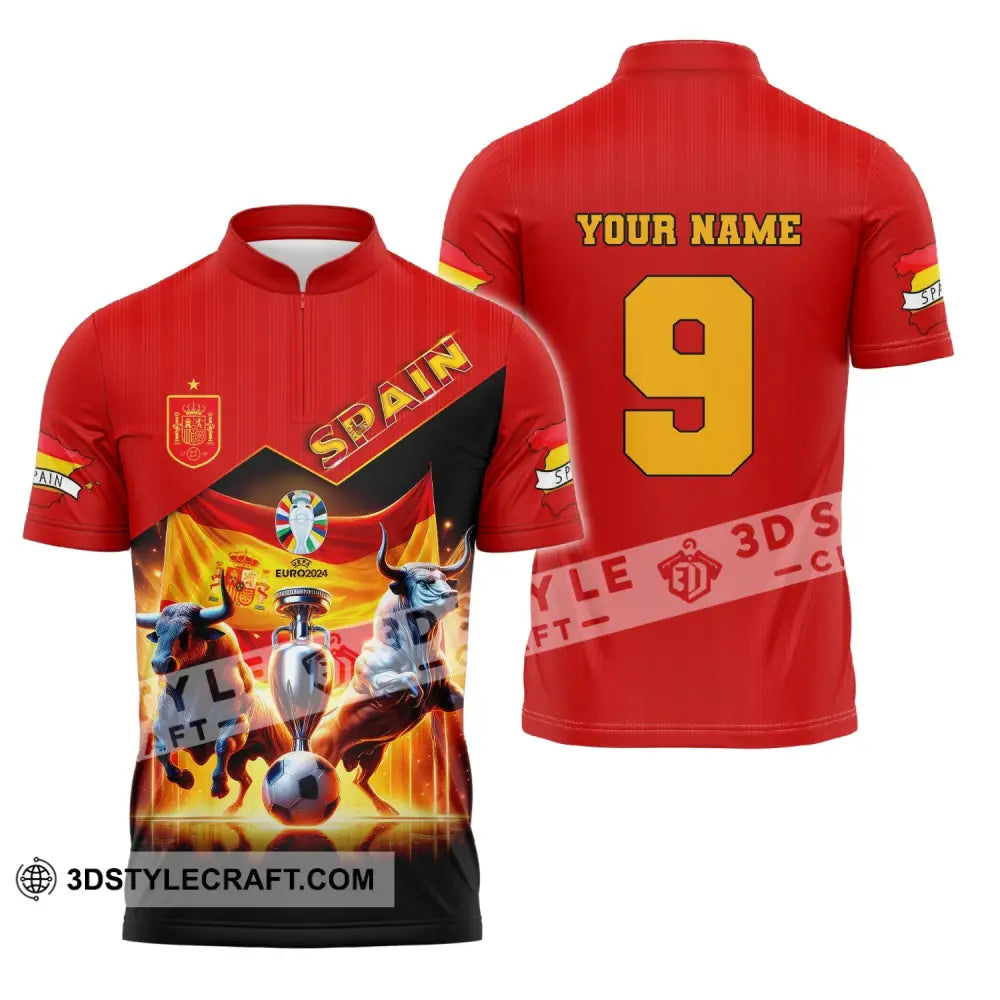 Unisex Shirt Custom Name And Number Euro 2024 Football Spain Polo Hoodie Long Sleeve Zipper / S